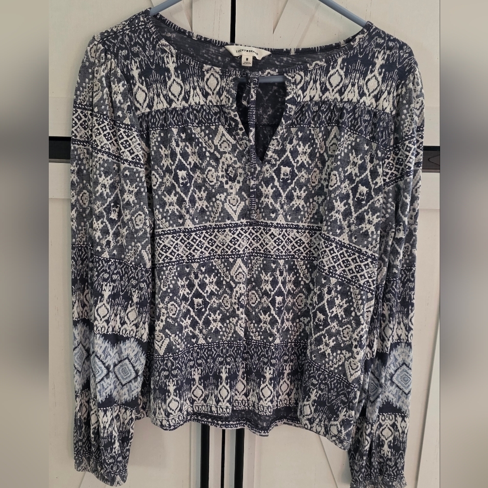 Lucky Brand Navy and White Boho Blouse
